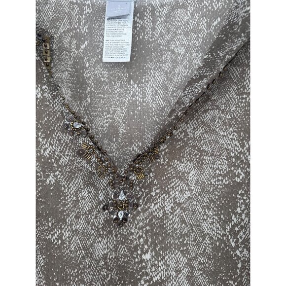 Chicos 3 Sheer Snake Print V-Neck Tunic Top Beaded Embellishments Womens Size XL - Picture 4 of 6